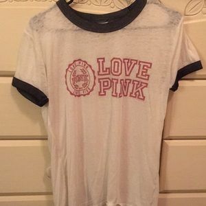 White PINK shirt with gray sleeves